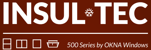 Insul-Tec 500 Series logo by OKNA Windows displayed in white text on a brown background.