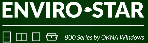 Enviro-Star 800 Series logo by OKNA Windows featured in white text on a green background.